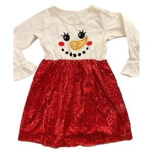 NEW Girls Christmas Snowman Size 4 Dress Red Sequin Skirt White Holiday